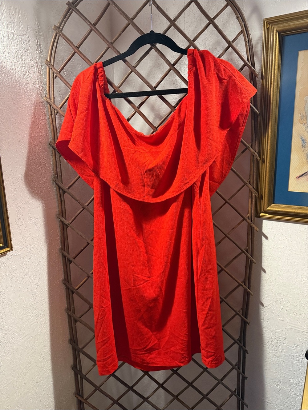 Charles Henry Red Midi Dress with Draped Cowl Neck